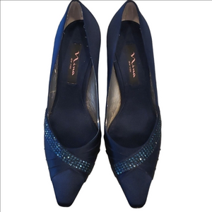 Nina navy rhinestone satin heel